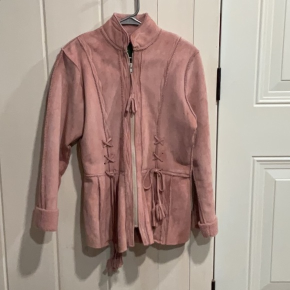 GROWNBEANS Jackets & Blazers - Grownbeans Karen Groner pink suede jacket sherpa lines size S